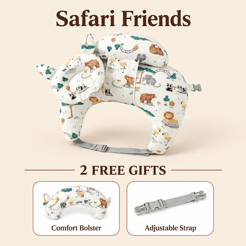 Mamora nursing pillow in Safari Friends with 2 free gifts