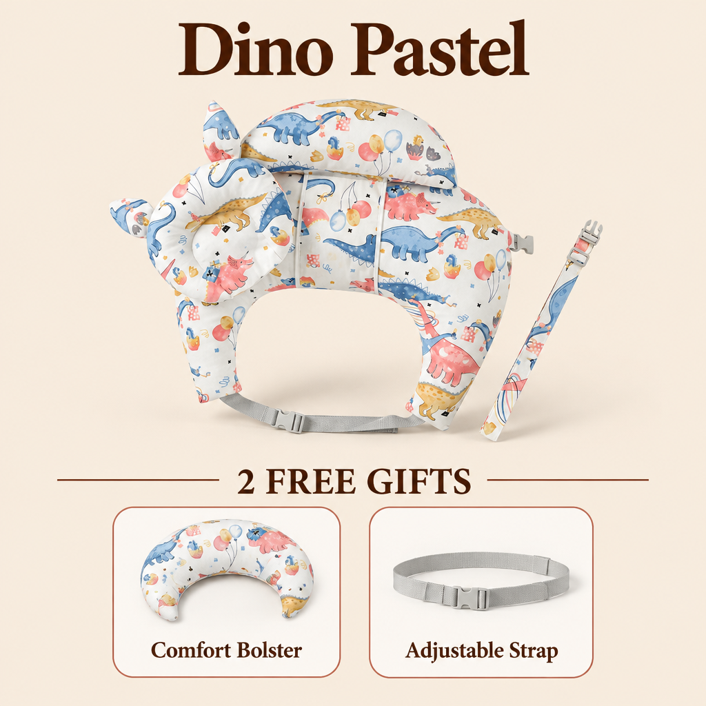 Mamora nursing pillow in Dino Pastel with 2 free gifts